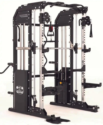 JACKED UP POWER RACK PLUS ALL-IN-ONE FUNCTIONAL TRAINER CABLE CROSSOVER CAGE HOME GYM W/ SMITH MACHINE