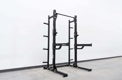 HIGH SQUAT RACK WITH STORAGE AND SPOTTER ARMS