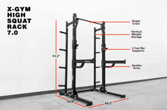 HIGH SQUAT RACK WITH STORAGE AND SPOTTER ARMS